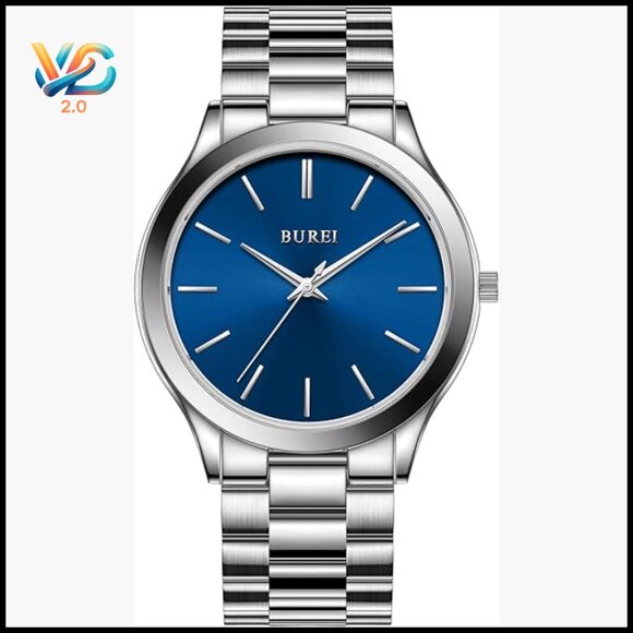 Stainless Steel Analog Quartz Watch Waterproof 44mm Men's Business